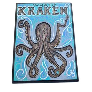 Kraken Octopus Wall Art ~ Wood Carved , & Painted Sea art 9x12 Wood Plaque